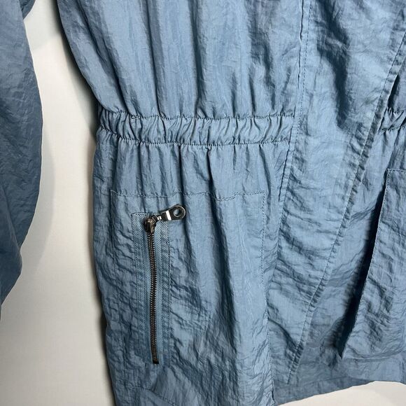 The Fillmore Anorak Blue Shimmery Jacket Windbreaker Raincoat Hooded Gold Detail - Picture 3 of 12